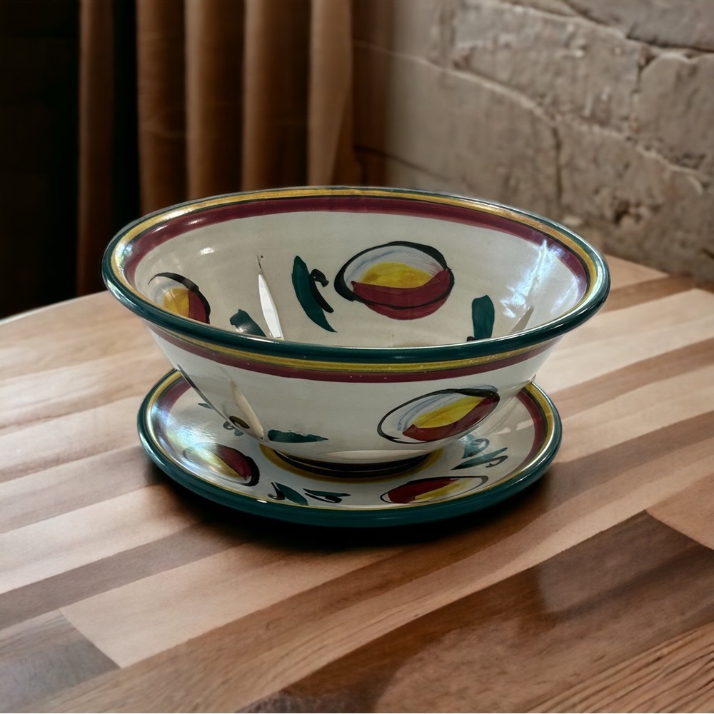 NWT Hand Thrown Fruit/Berry Bowl with Saucer